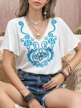 Bohemian Beach Casual Embroidered Front Middle Strap Top