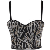 Bestickte Innenbekleidung, eingewickeltes Brustnetz, rote Flut, Bühnenkostüm-BH, schwere Industrieperlen, Schönheitsrücken, schmaler Riemenrücken