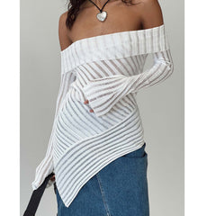 Fall French off the Shoulder Long Sleeve Knitted Woolen Slim Fit Outerwear Top