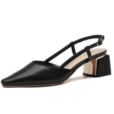 Retro Square Toe High Chunky Pumps Back
