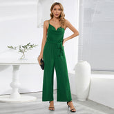 Pantalon droit sans manches à bretelles et dos nu, pantalon long une pièce