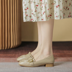 Women's Chunky Pumps Autumn Buckle Pleated Heels