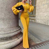 Short Shirt Slim Fit High Waist Flared Pants Two-Piece Set