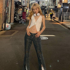 Pull-over sans manches à col rond et manches courtes, couleur unie, style décontracté