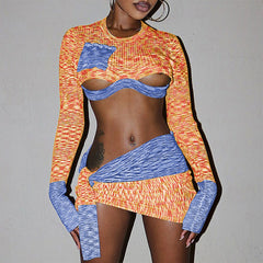 able Knitted Long Sleeves Cropped Top Slim Skirt Set