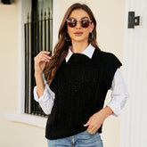 Haut tricoté, gilet en laine tricoté sauvage, vêtement d'extérieur, robe bandage, col rond, pull sans manches