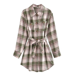 Early Polo Collar Long Sleeve Decorated Row Button Shirt Dress