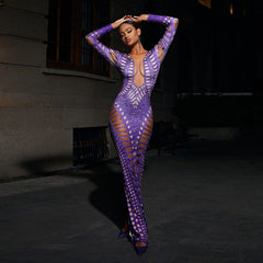 Robe fourreau skinny déchirée Robe imprimée strass