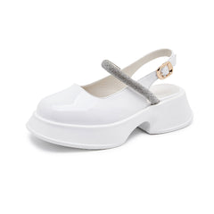 Women's Mary Jane Square Toe Rhinestone Thick