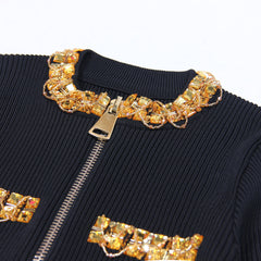 Classic Rhinestone Knitted Wool Tup Cardigan Coat