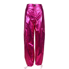 Glänzende Hose Weihnachten Helle Farbe Stretch Leder Reißverschluss Knöchel Banded Slacks