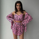 Bedruckter Sling-Pyjama, lässiges dreiteiliges Set, bequeme Homewear