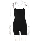 Solid Color Lace-up off-Neck Backless Romper