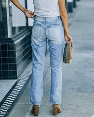Jean bleu coupe droite style hipster