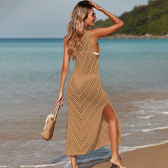 Knitted Crochet Beach Cover up Cutout Seaside Vacation Sun Protection Shirt Beach Cover Up