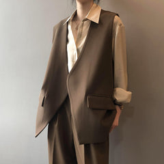 Blazer Weste Koreanische V-ausschnitt Ärmellose Lose Zurück Schlitz Weste