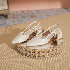 Retro Square Toe High Chunky Pumps Back