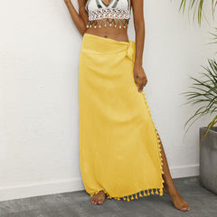 Jupe de plage à lacets, coutures à pompons, jupe asymétrique irrégulière une pièce