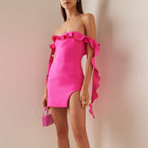 Schulterfreies Bandage-Kleid mit Rüschenband und Tube-Top, Party- und Cocktailkleid