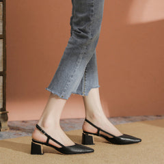 Retro Square Toe High Chunky Pumps Back