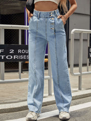 Pantalon large et droit, confortable et de couleur claire, taille haute