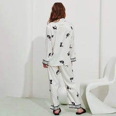 Long Sleeve Pajamas Herringbone Thread Ice Silk Pajamas Cat Homewear Can Be Worn outside