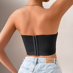 Low Cut Cropped Embroidery Short Top Chest Cotton Steel Ring Vest