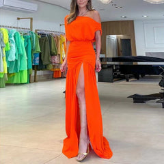 Fashionable Off Neck Slit Mop Vacation Dress