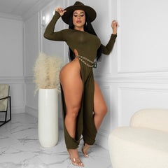 Open-Leg Jumpsuit Solid Color High-Elastic Artificial Cotton Fabric Jumpsuit