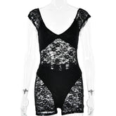 Tight See through Embroidery Romper