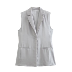 Gilet blazer décontracté en satin de soie texturé