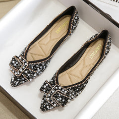 Escarpins à bout pointu et à semelle plate pour femmes, avec strass