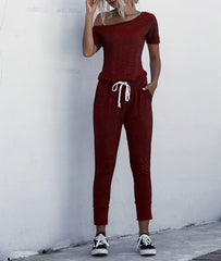 Home Jumpsuit Casual Waist Loose Sports Pocket Solid Color Jumpsuit