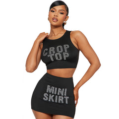 Sleeveless O neck Short Top Package Hip Skirt Slim Fit Two Piece Suit