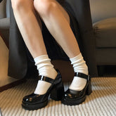 Escarpins épais Mary Jane à bout peu profond pour femmes, chaussures pour hommes