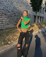 Fall High Neck Slim Fit Short Sleeveless Threaded Vest Knitwear