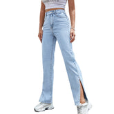 Fashionable Denim Trousers Split Wide Leg Straight Loose High Waist Slimming Trousers