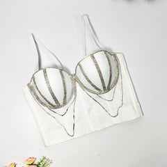 Corset court à armatures avec chaîne en strass et perles