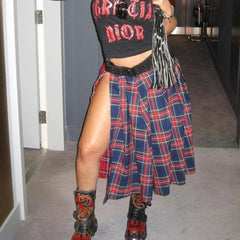 Jupe personnalisée à carreaux contrastés et coutures