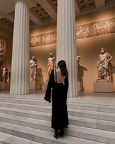 Backless Slim Fit Comfortable High Waist Lace Up Woolen Bell Sleeve Stringy Selvedge Dress
