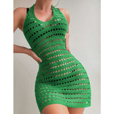 Kurzes Strandkleid für den lässigen Urlaub, schmal, mit Aussparungen, rückenfrei, mit Schnürung, sonnensicher