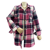 Contrast Color Lapels Plaid Top Casual Plaid Shacket