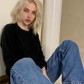 Retro High Street Trendy Straight Jeans Nischen-lose Hose mit hoher Taille