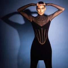 Robe fourreau moulante à col roulé et maille floquée, taille haute, couleur unie, automne