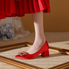 Women's Red High Rhinestone Wedding Chunky Banquet