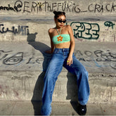 Retro High Street Trendy Straight Jeans Nischen-lose Hose mit hoher Taille