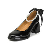 Women's French Style Vintage Mary Jane Chunky Heels