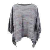 Tassel Cape Shawl Outerwear Striped Knitted Cape