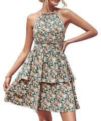 Halter Backless Printed Sleeveless Dress