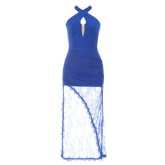 Kleid Bandage Kleid Einfache Kreuz Neckholder Cut-out Rückenfrei Nähte Spitze Slim-Fit